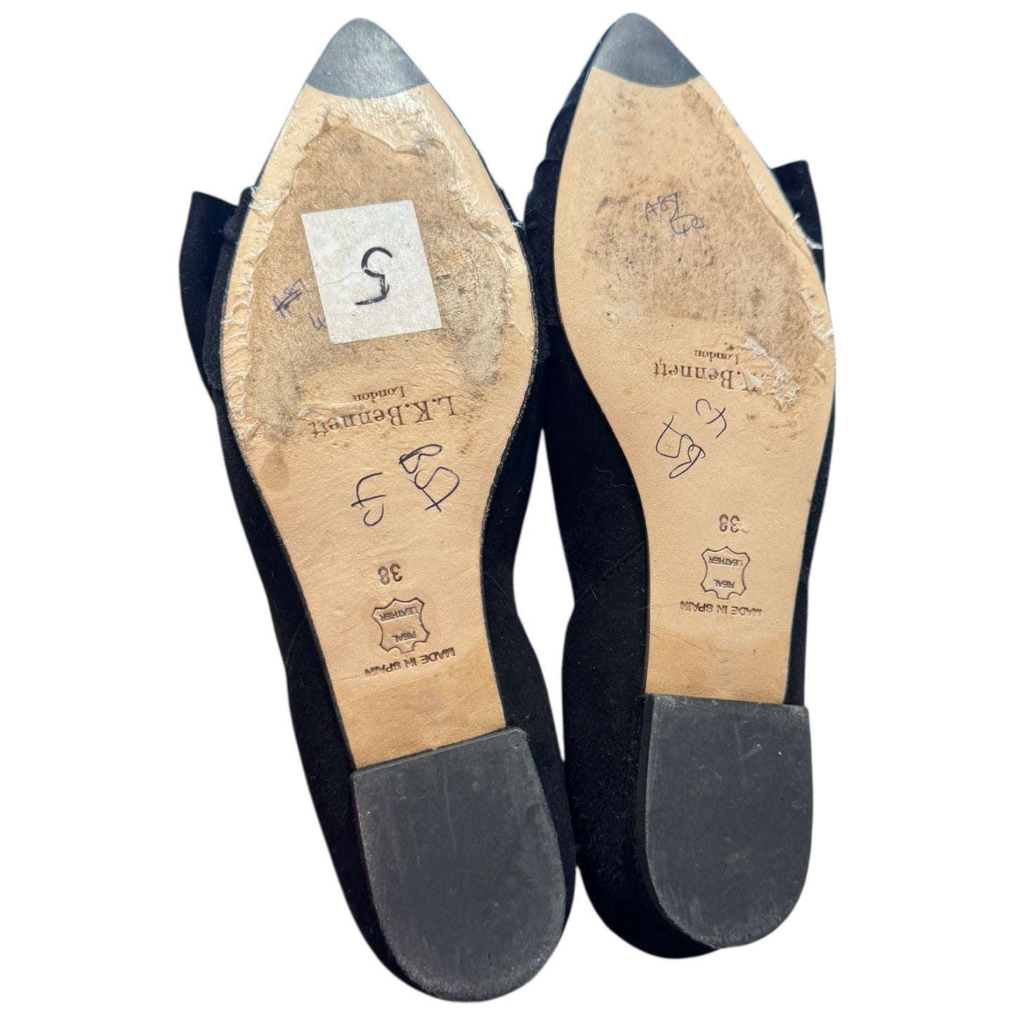 LK Bennett Black Suede and Leather Pointed Toe Pumps - 38 / 5