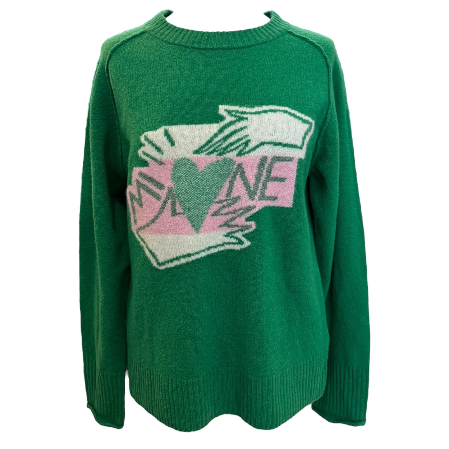 Jigsaw Green and Pink Merino Wool Mine Slogan Jumper - 8