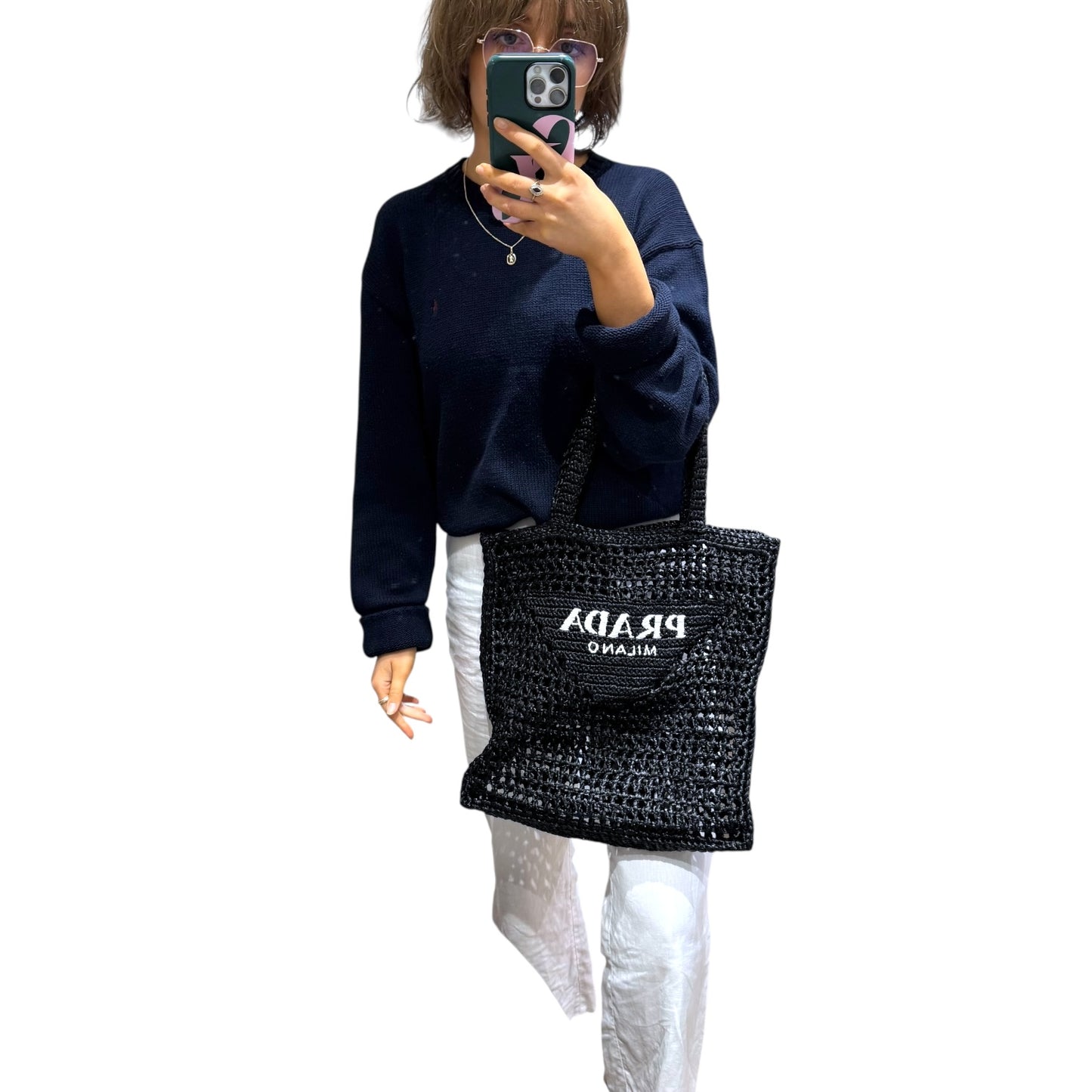 Prada Black Raffia Tote Bag