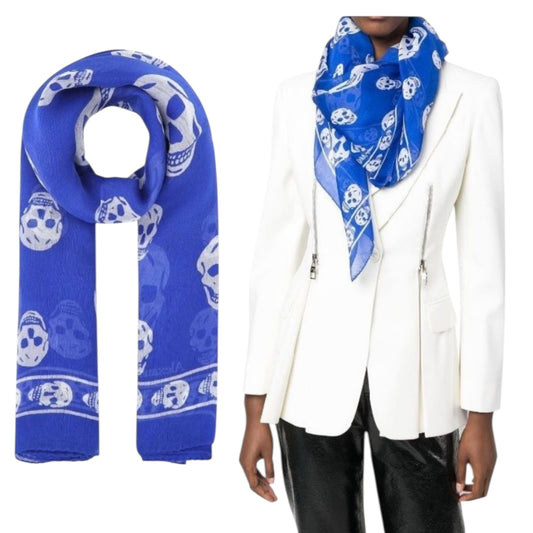 Alexander McQueen Blue and White Silk Scarf - NEW