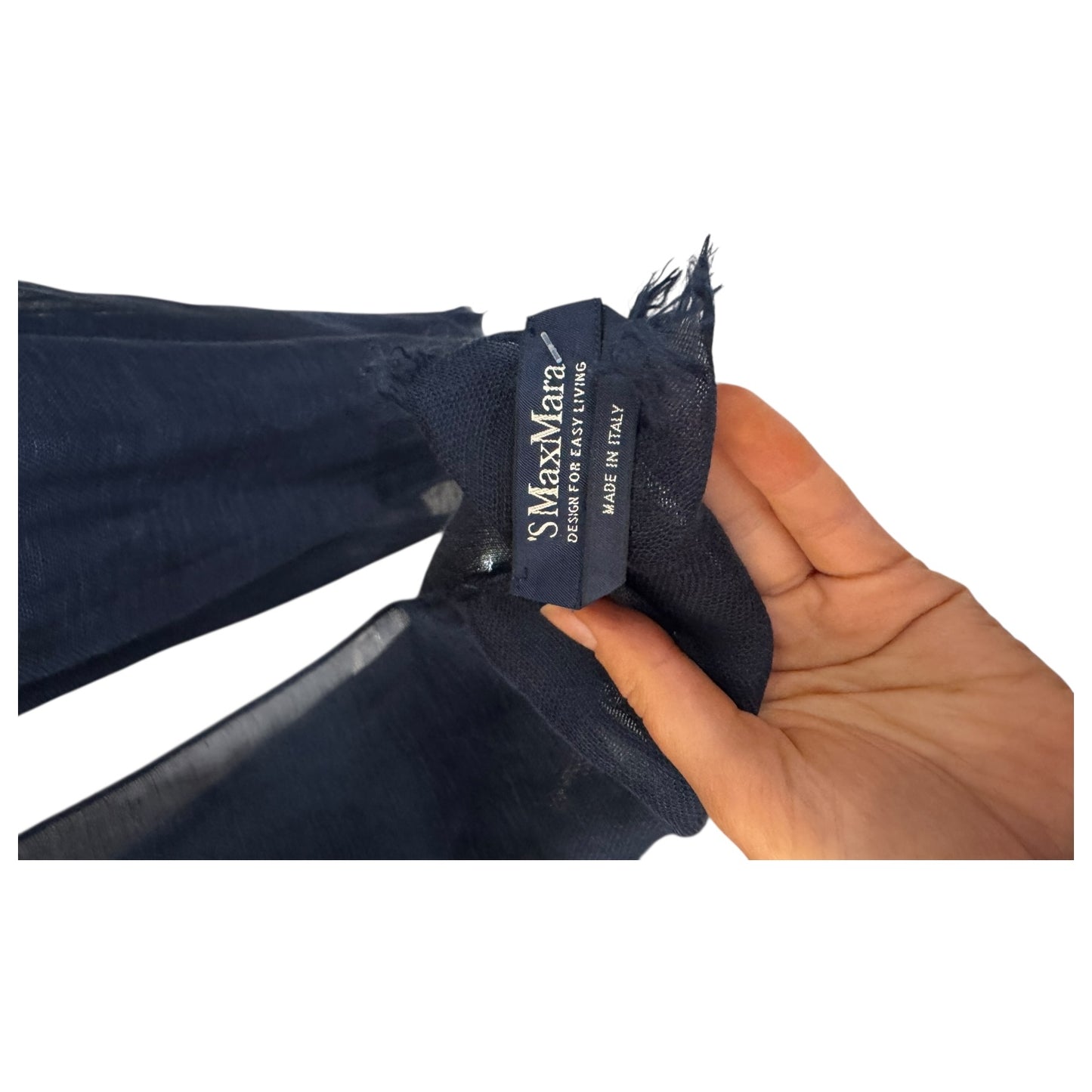 'S Max Mara Navy Linen and Silk Scarf