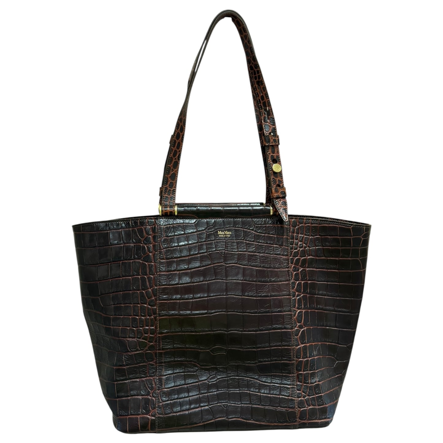 Max Mara Burgundy Textured Leather Tote Bag