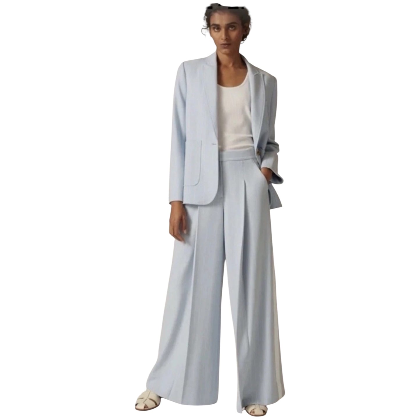 Me + Em Adjustable Super Wide Leg Pinstripe Trouser - 8 - NEW