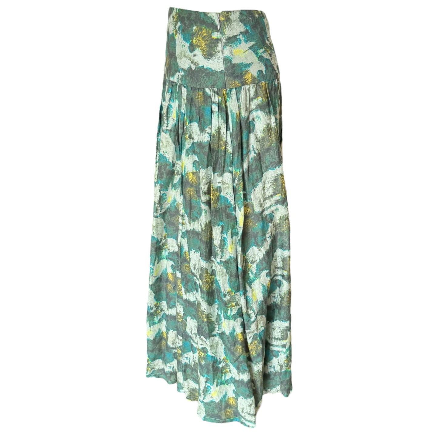 Toast Green Patterned Cotton and Silk Midi Skirt - 10