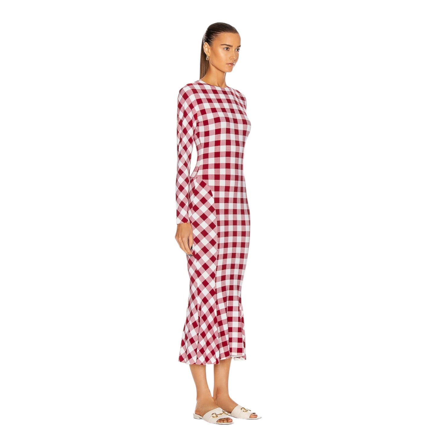 Norma Kamali Red Check Fishtail Dress - 10