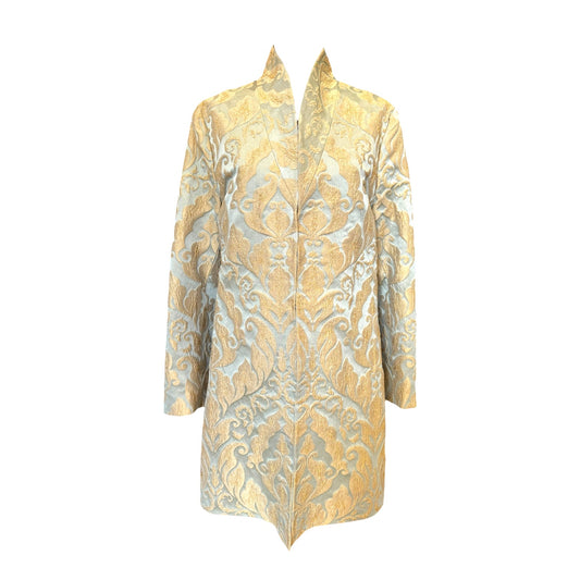 Unico Unique Blue and Gold Brocade Coat - 12 - NEW