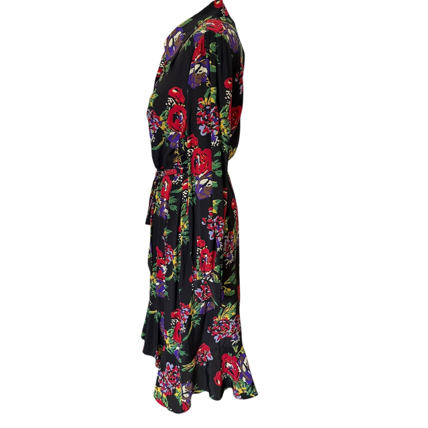 LK Bennett Black and Floral Silk Dress - 12/14