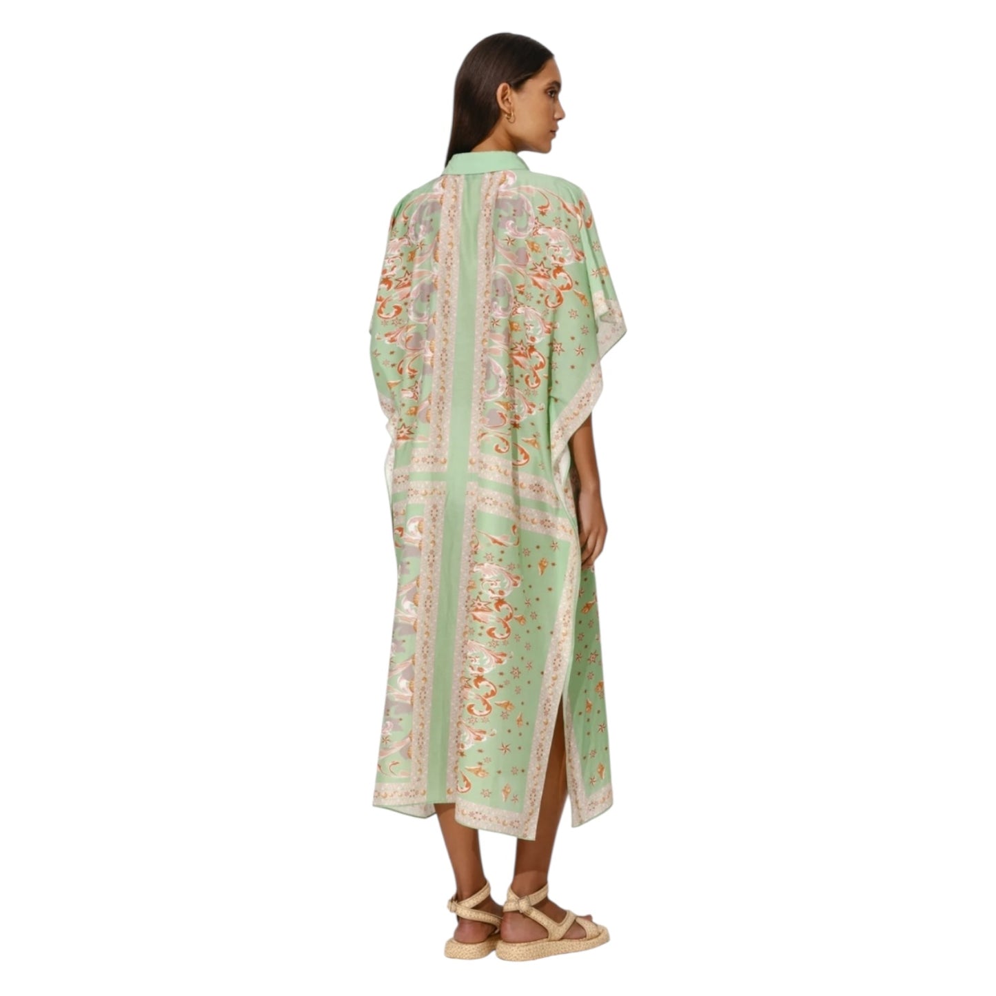 By Malina Green and Pink Minella Print Kaftan - 12 / 14