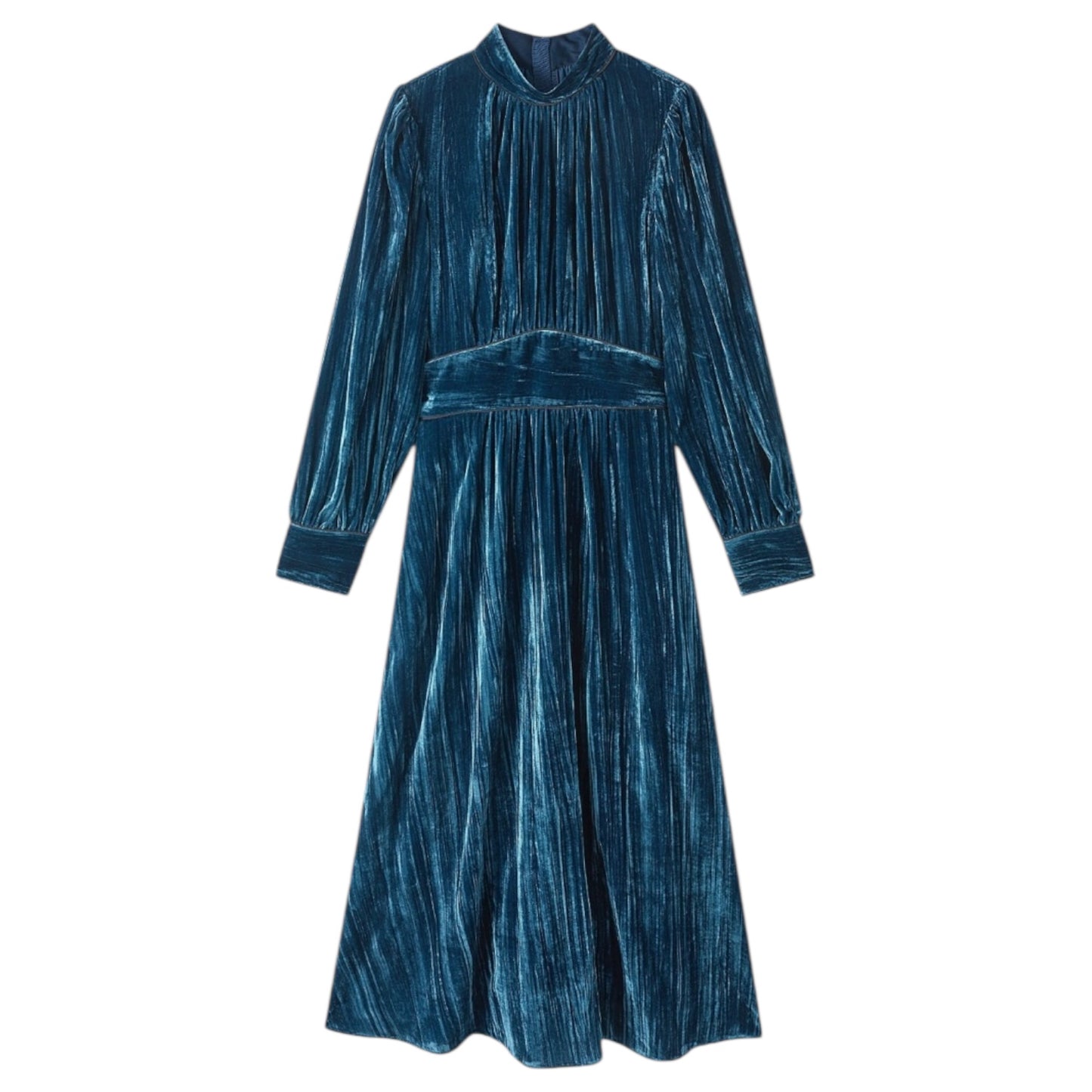 Jigsaw Blue Plisse Velvet Midi Dress - 10