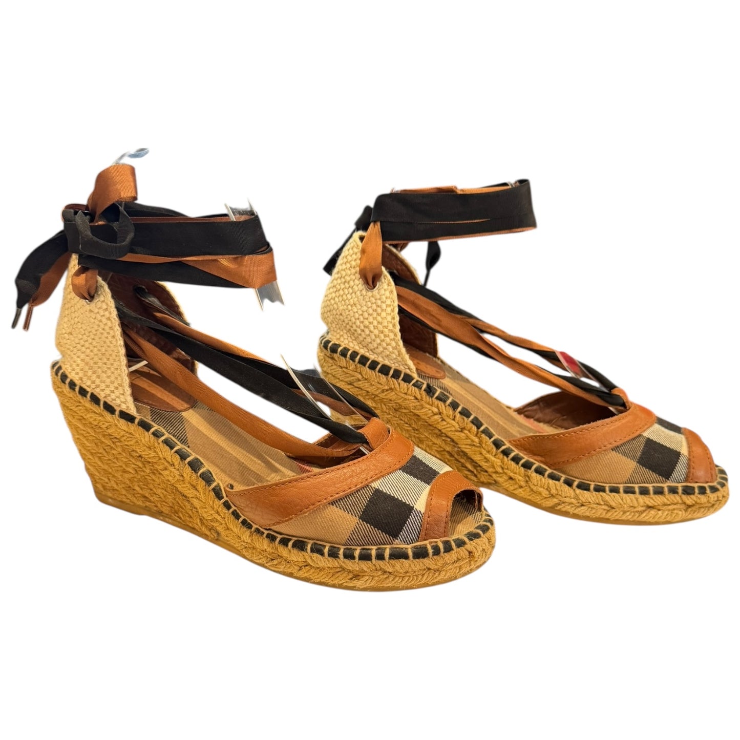 Burberry Wedge Espadrille Sandal with Ribbon Tie - 38 / 5