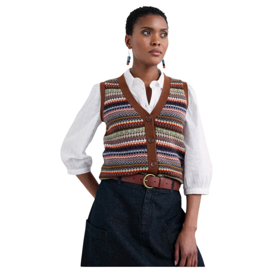 Sea Salt Brown Fair Isle Sweater Vest - 14