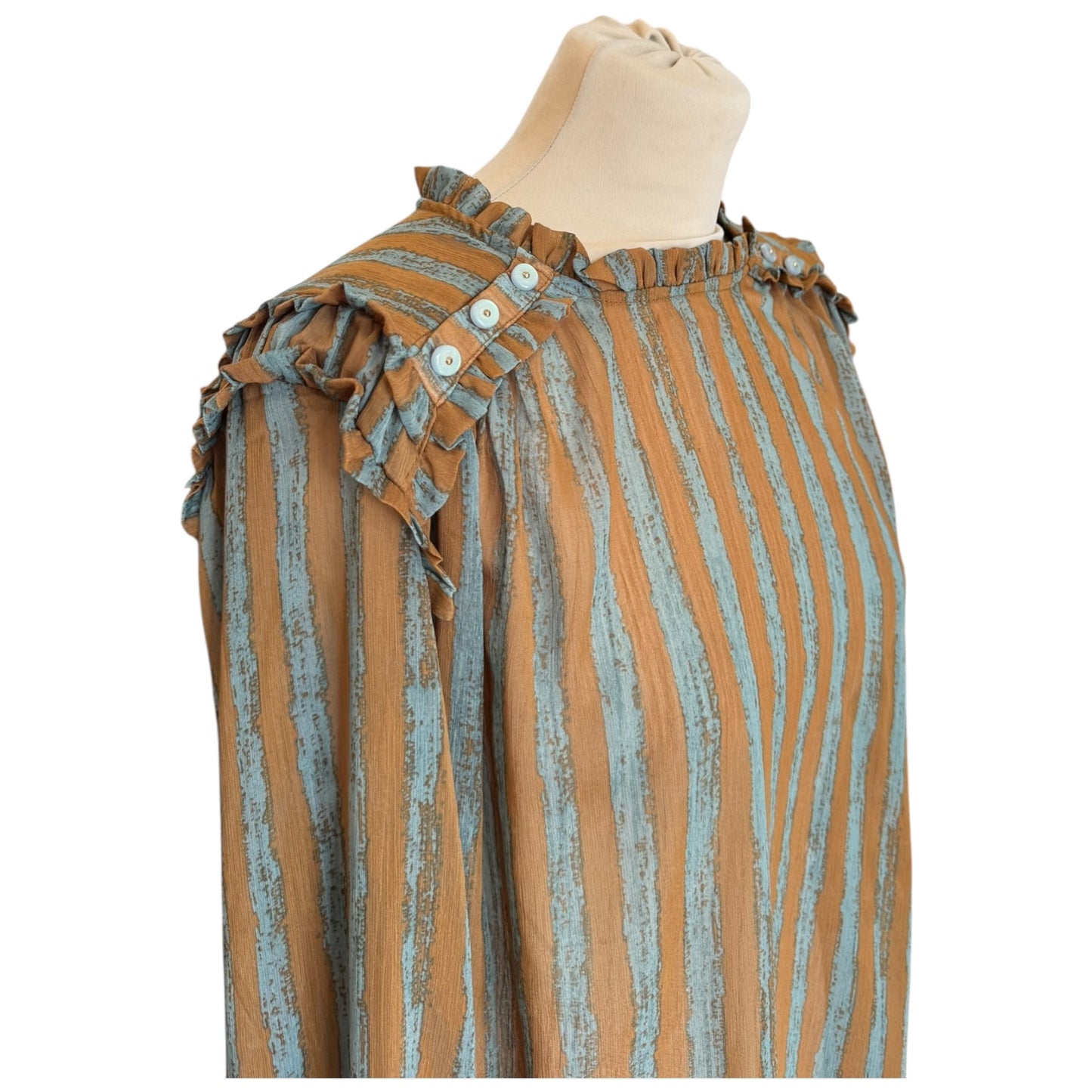 Coster Tan and Blue Stripe Chiffon Blouse - 14