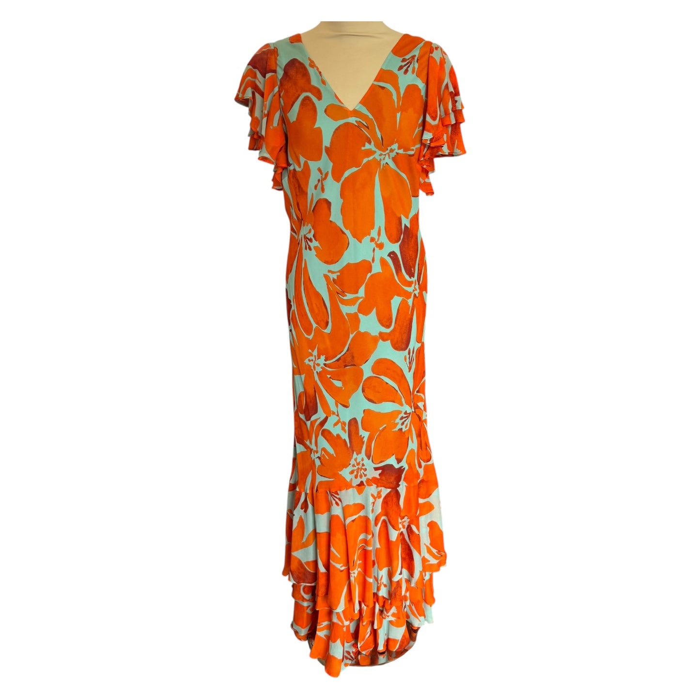 Mint Velvet Blue and Orange Tiered Maxi Dress - 12