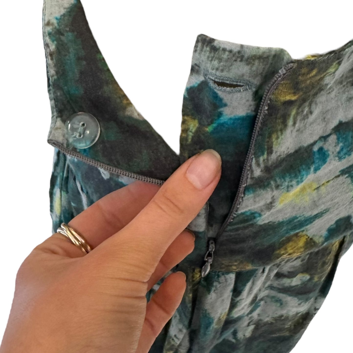 Toast Green Patterned Cotton and Silk Midi Skirt - 10