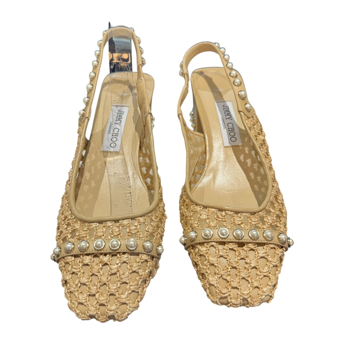 Jimmy Choo 'Hya' Raffia and Pearl Slingback Kitten Heels - 40/7