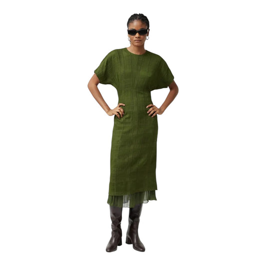 Jigsaw Khaki Textured Check Midi Dress - 10