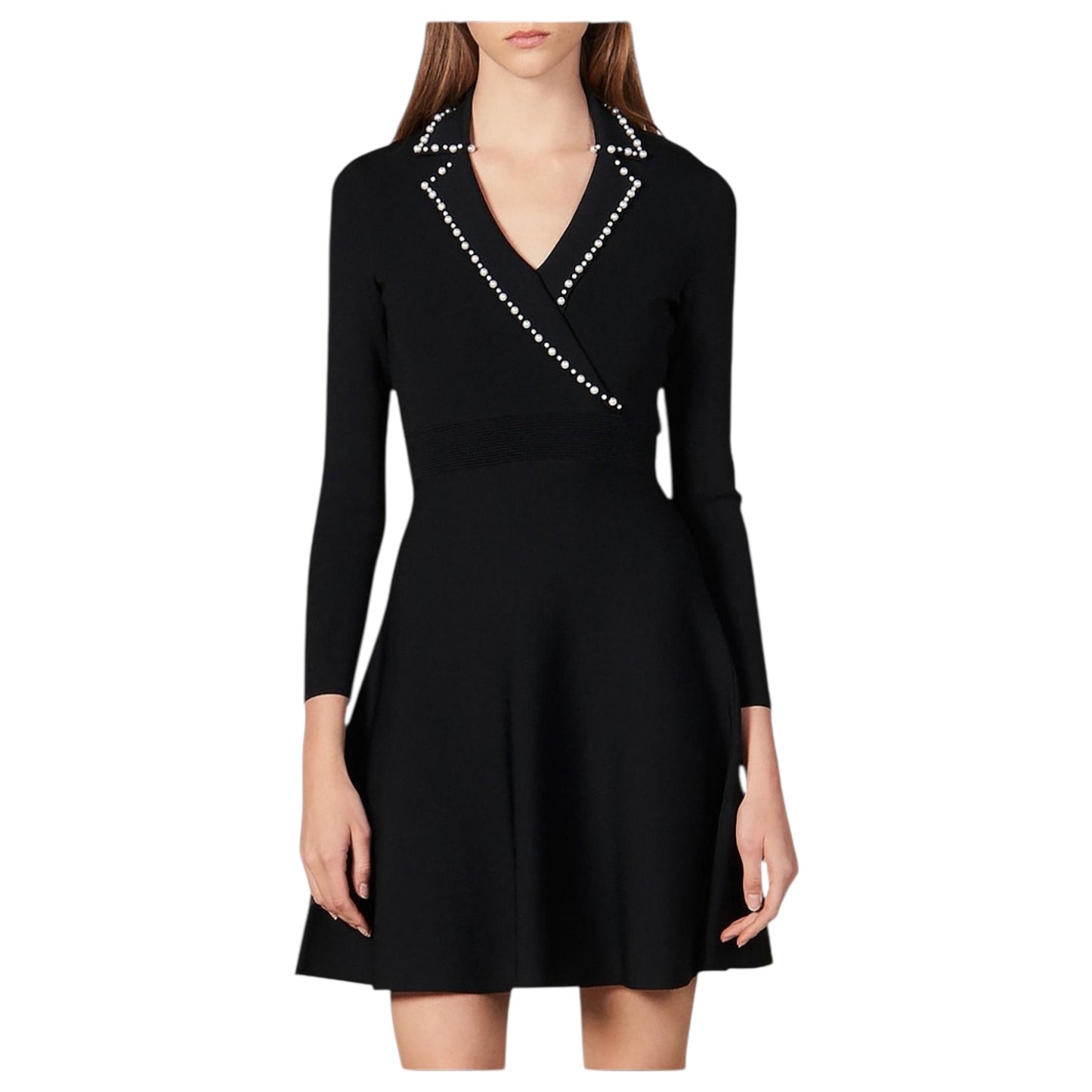 Sandro Suity Black Pearl Knit Dress - 10/12 - NEW