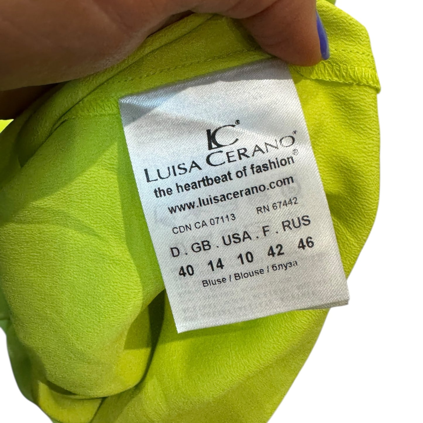 Luisa Cerano Green Silk Blend Top - 14 - NEW