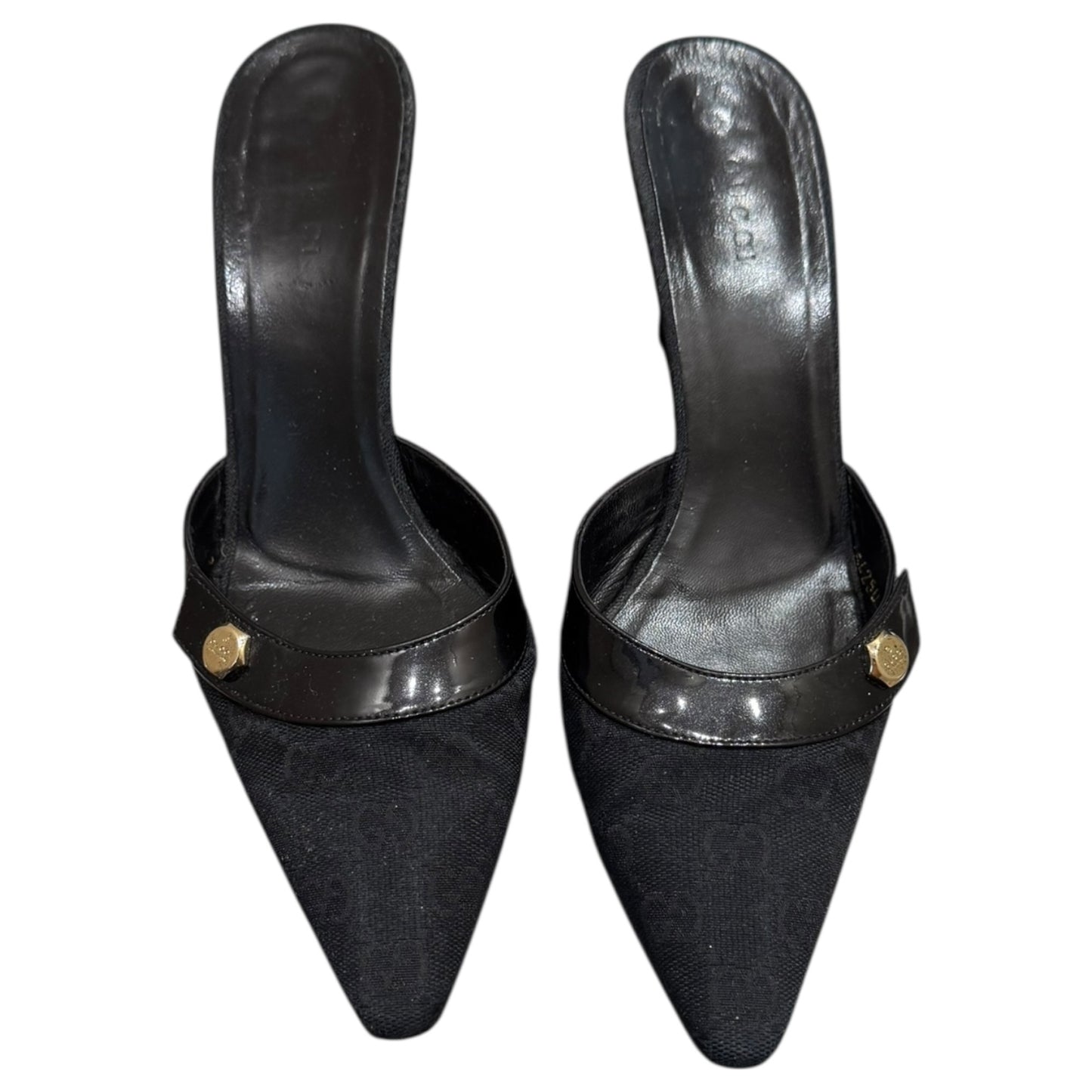 Gucci Black Guccissima Pointed Mule Heels - 37 / 4