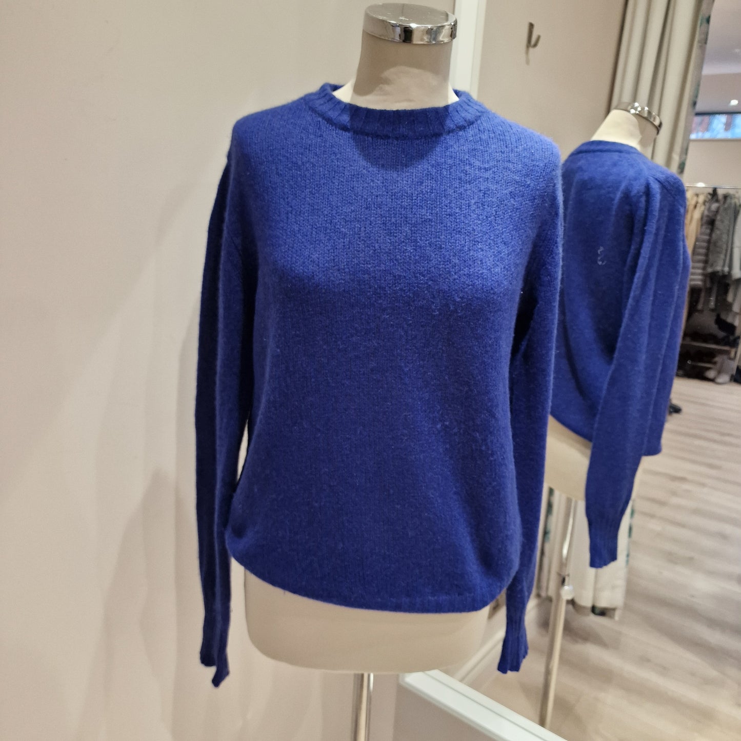 BRORA Royal Blue 100% Cashmere Round Neck Sweater, Size UK 8-10