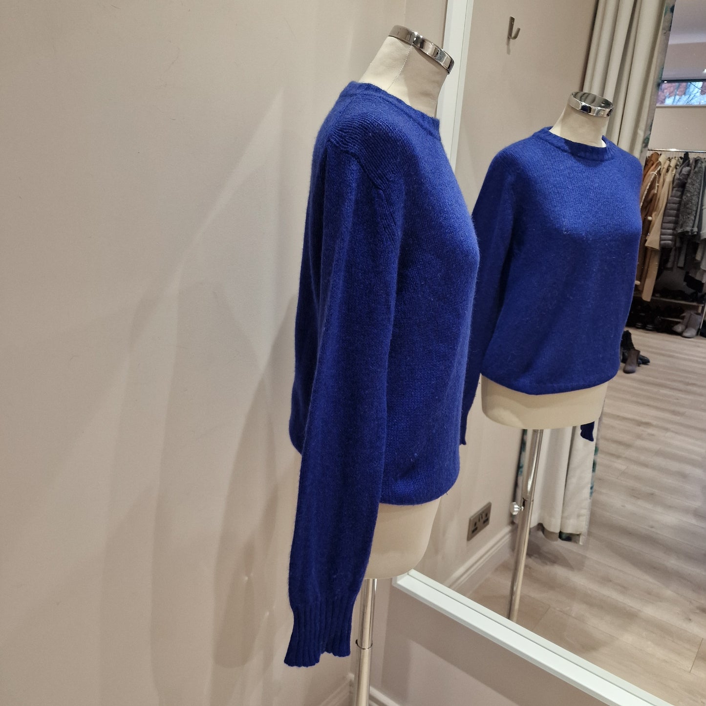 BRORA Royal Blue 100% Cashmere Round Neck Sweater, Size UK 8-10