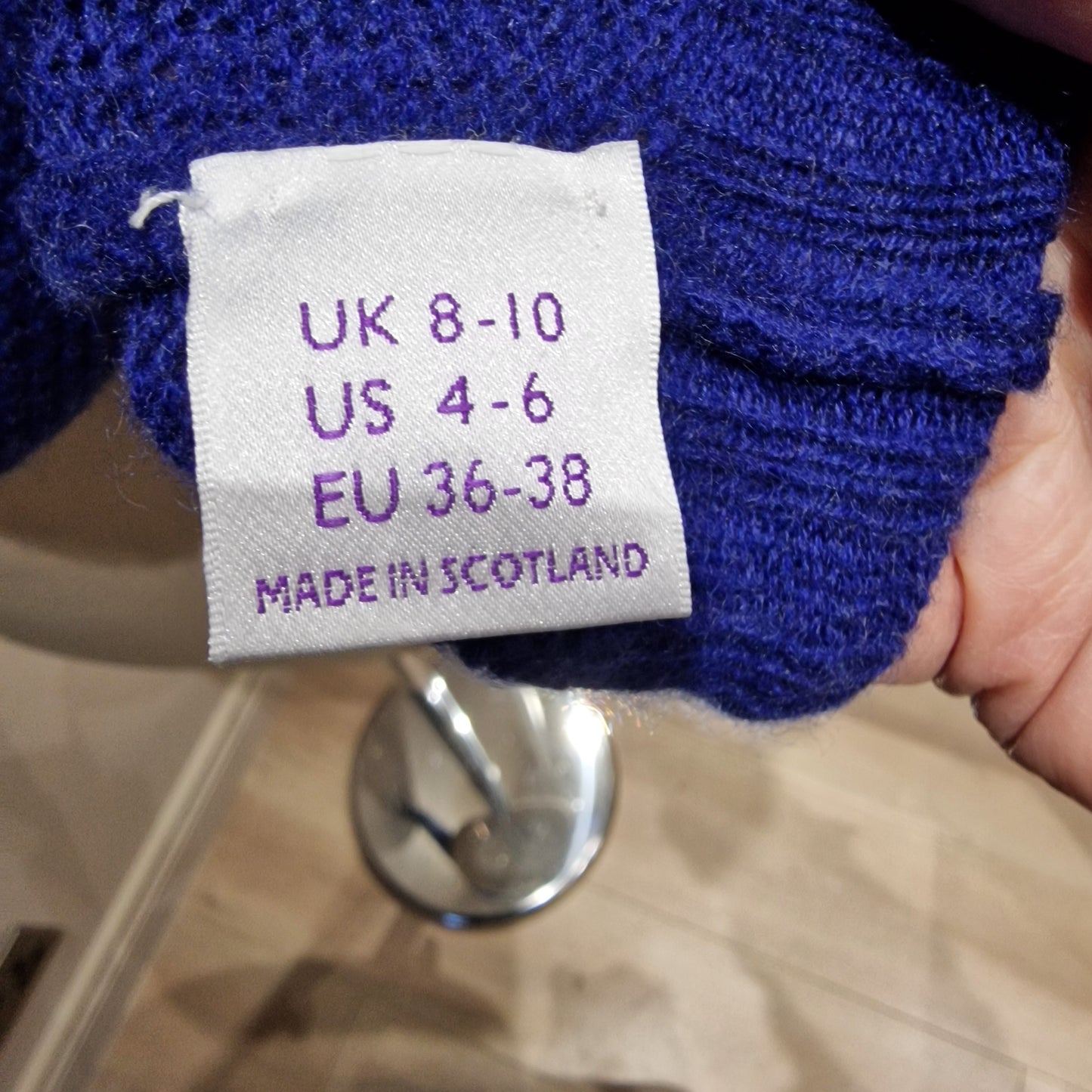 BRORA Royal Blue 100% Cashmere Round Neck Sweater, Size UK 8-10