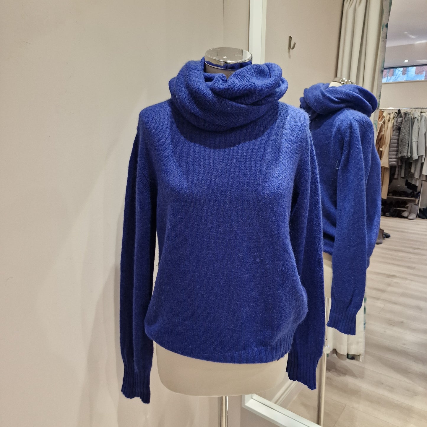 BRORA Royal Blue 100% Cashmere Round Neck Sweater, Size UK 8-10