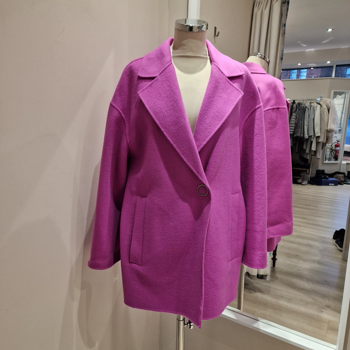 Riani Pink Wool Longline Tailor-Made Wool Jacket, Size UK 12