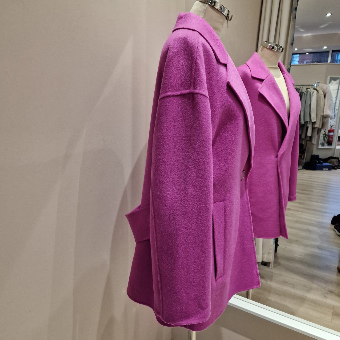 Riani Pink Wool Longline Tailor-Made Wool Jacket, Size UK 12