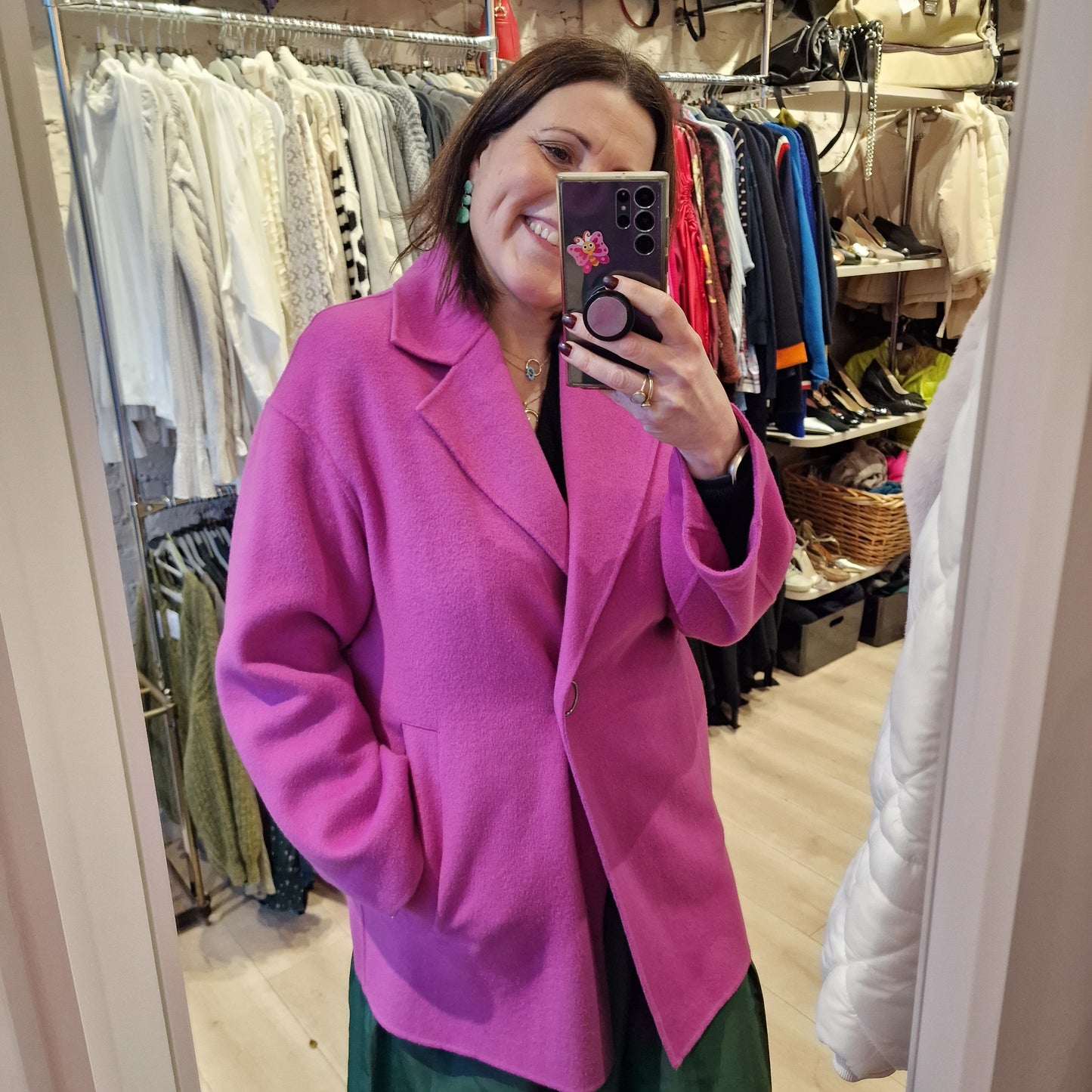 Riani Pink Wool Longline Tailor-Made Wool Jacket, Size UK 12