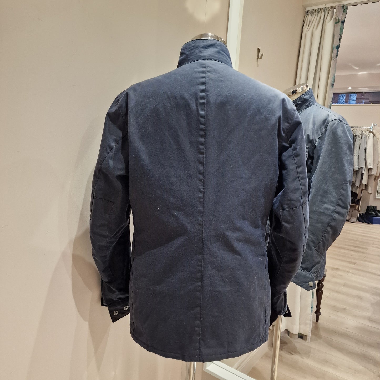 Barbour International Navy Padded Wax Jacket, Duke, Size Small/UK 10-12