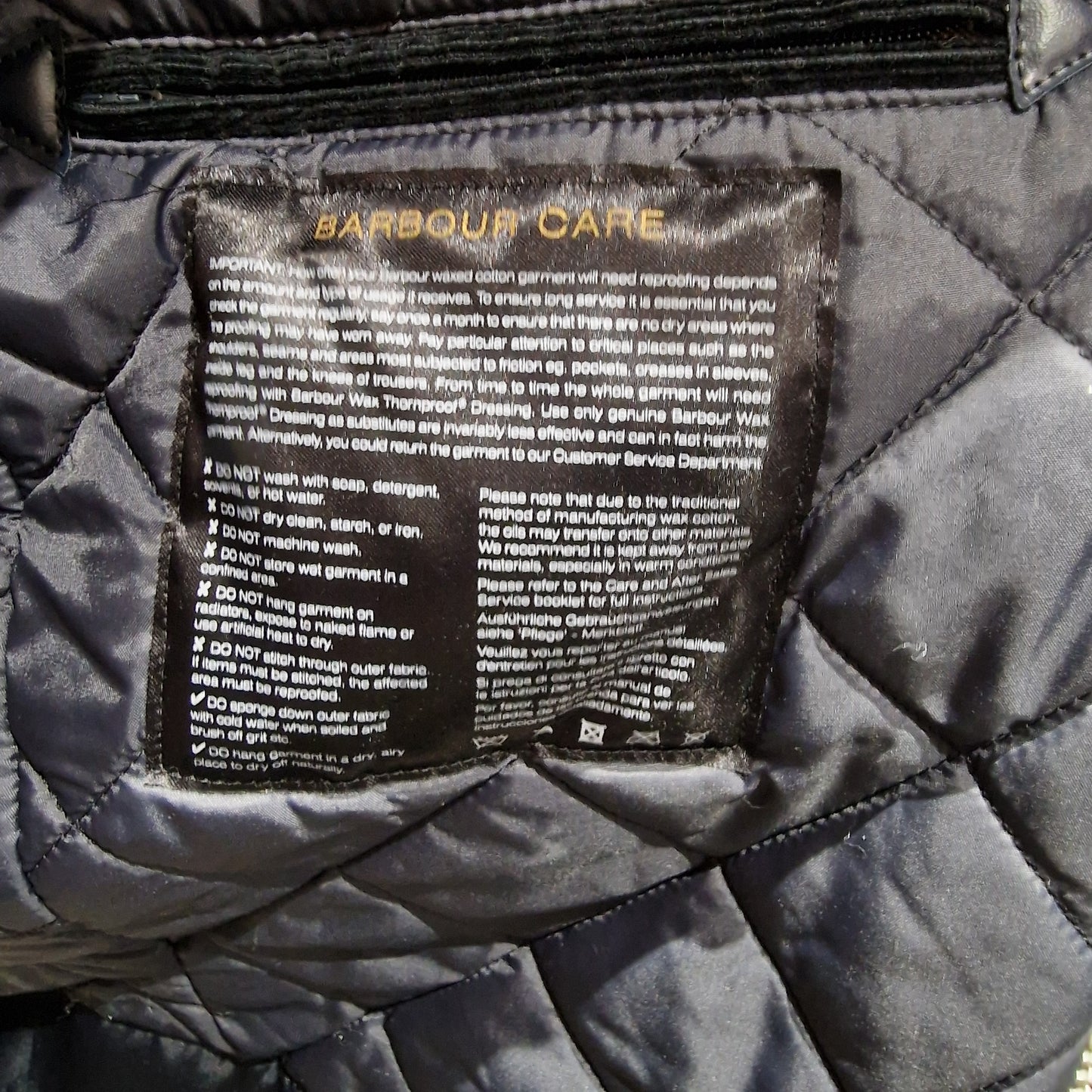 Barbour International Navy Padded Wax Jacket, Duke, Size Small/UK 10-12