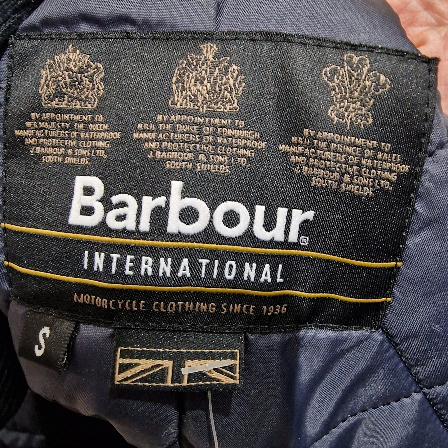 Barbour International Navy Padded Wax Jacket, Duke, Size Small/UK 10-12