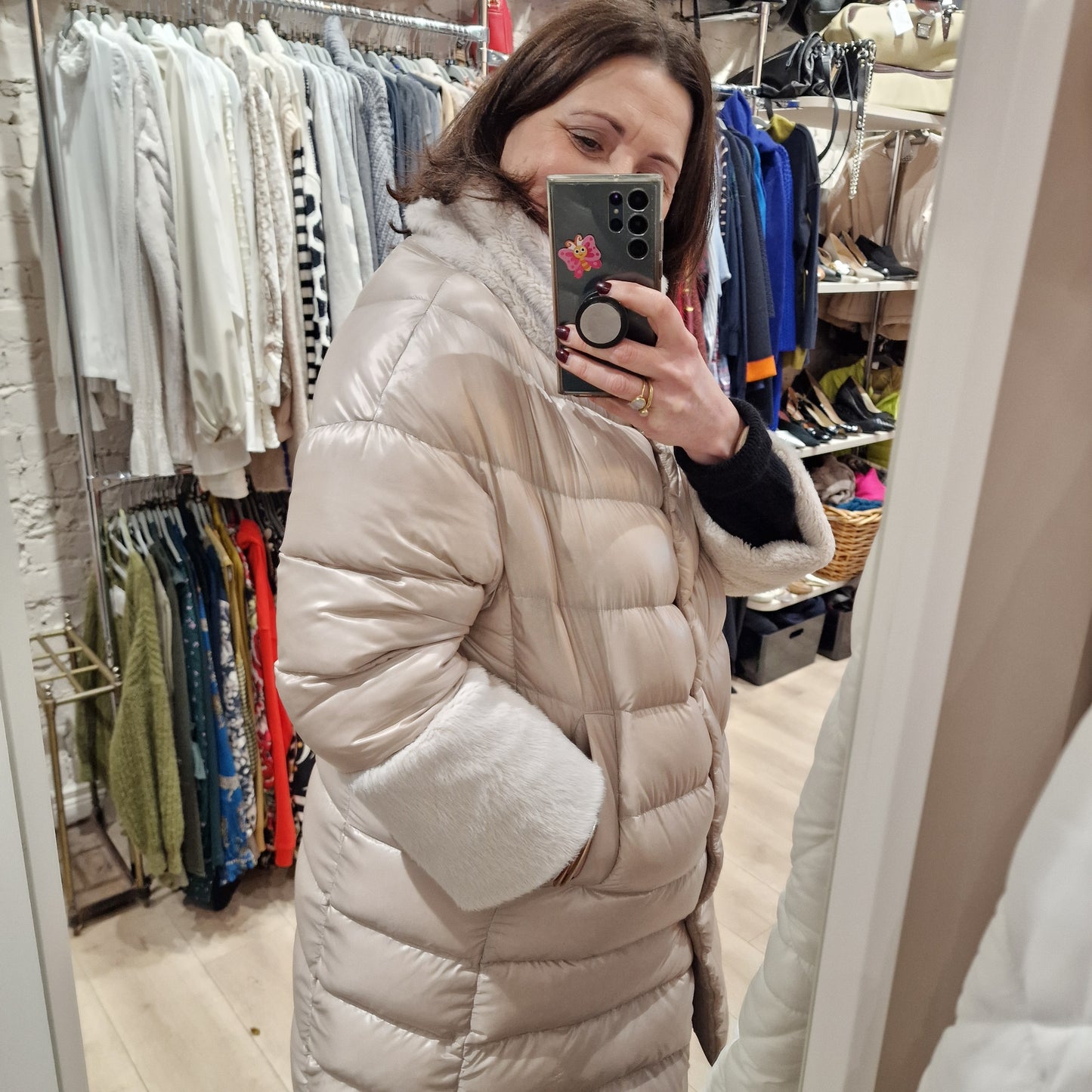 Herno Cream Puffer Coat, Size 16