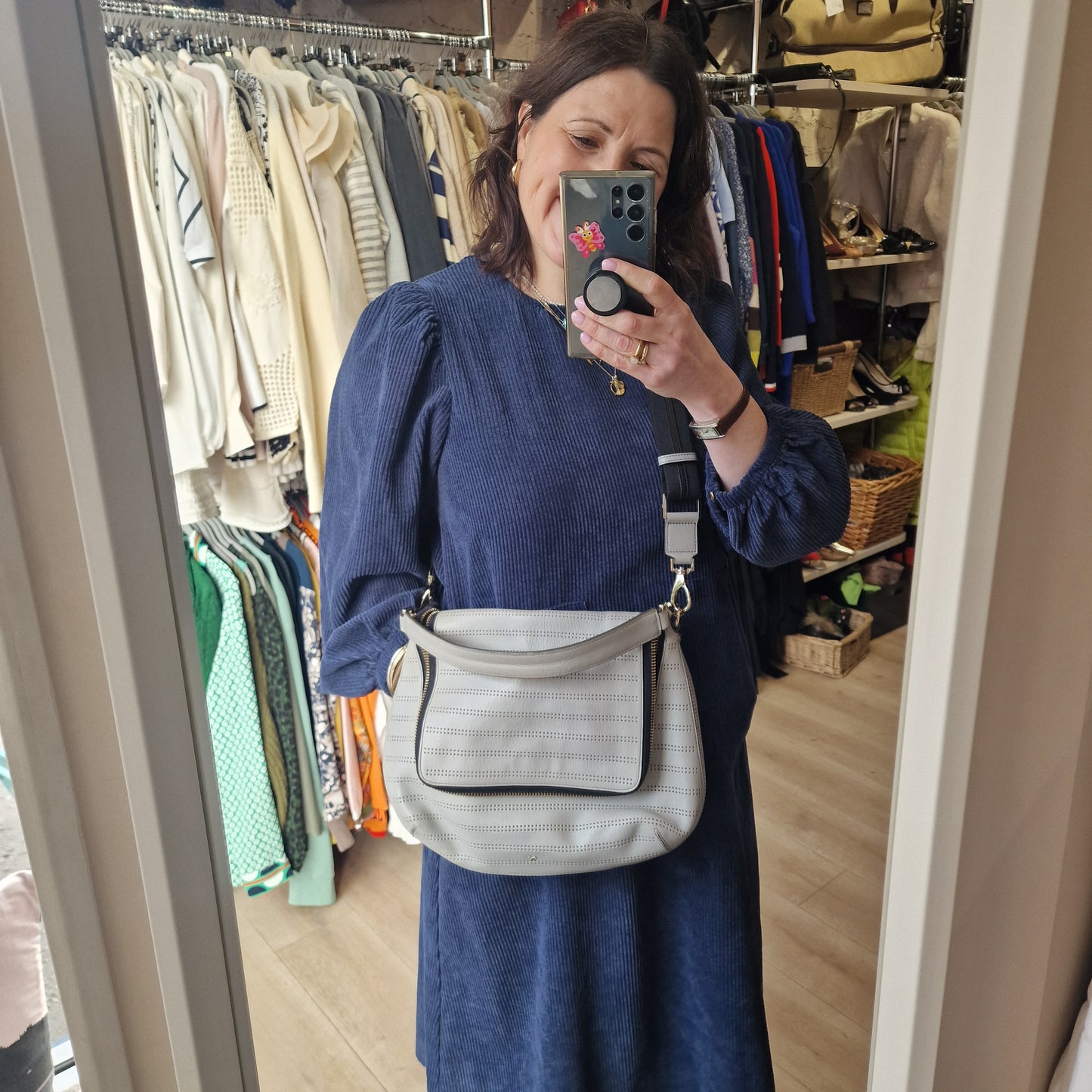 Anya Hindmarch Maxi Zip Perforated Leather Handbag, Grey