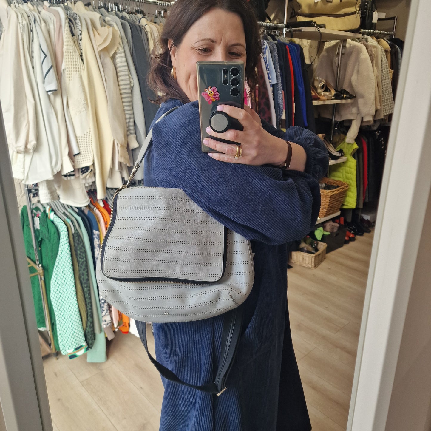 Anya Hindmarch Maxi Zip Perforated Leather Handbag, Grey