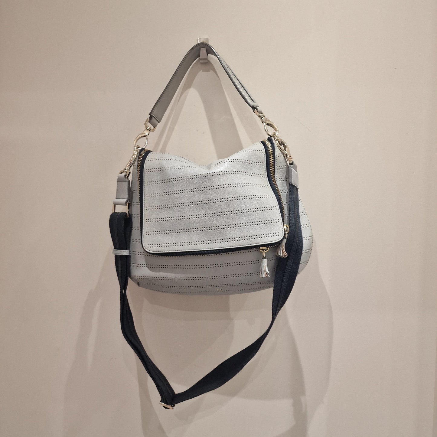 Anya Hindmarch Maxi Zip Perforated Leather Handbag, Grey