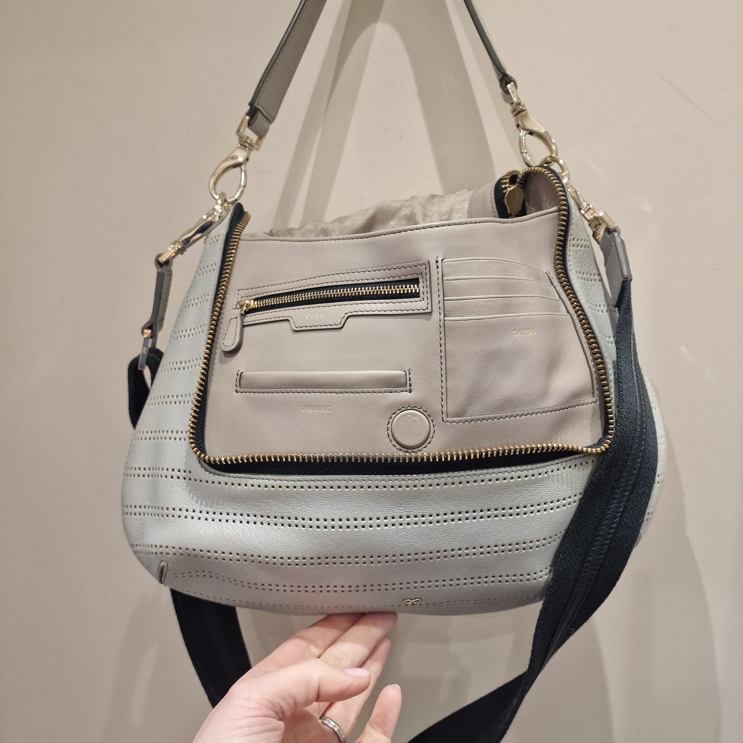 Anya Hindmarch Maxi Zip Perforated Leather Handbag, Grey