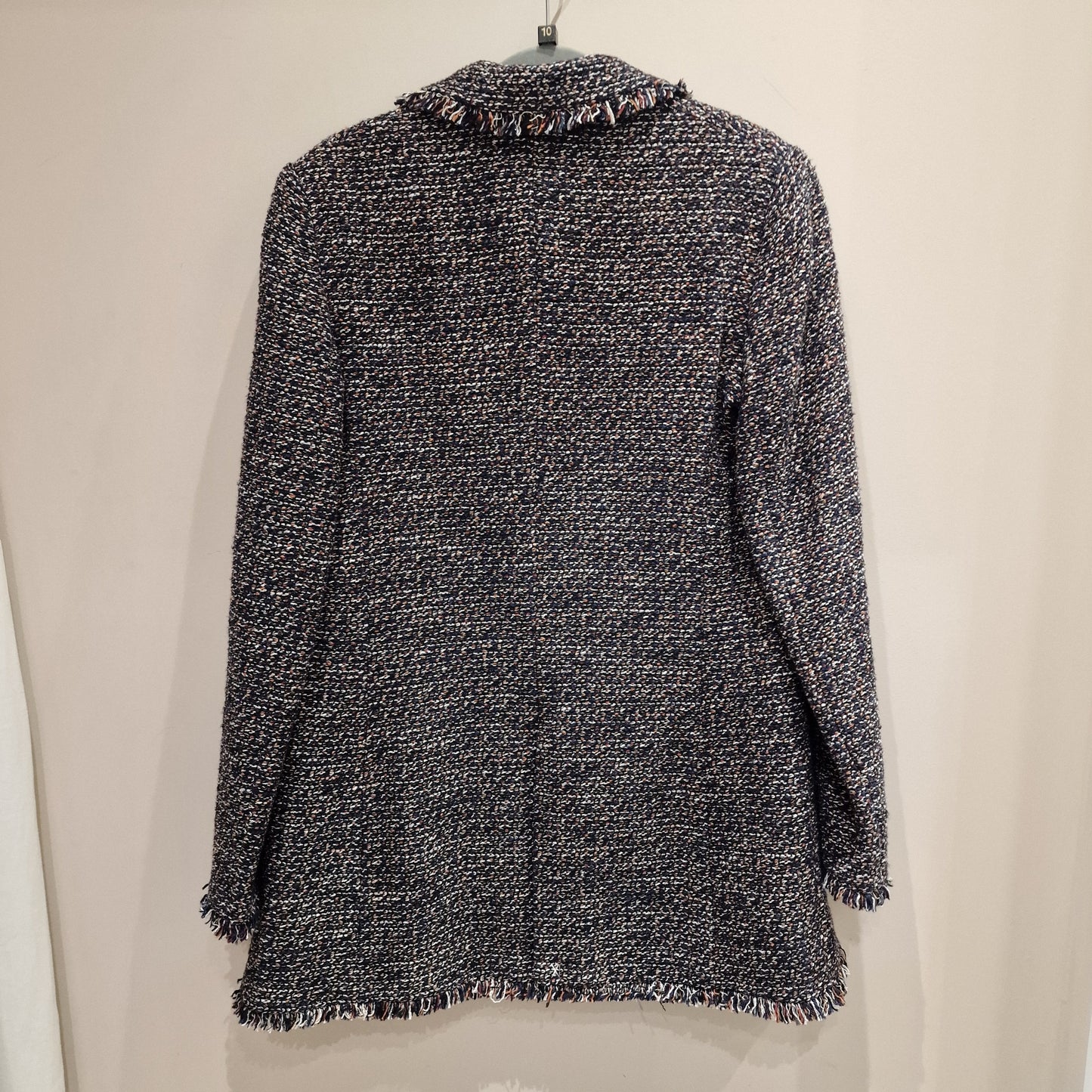 Massimo Dutti Navy Tweed Longline Blazer, Size 10, New