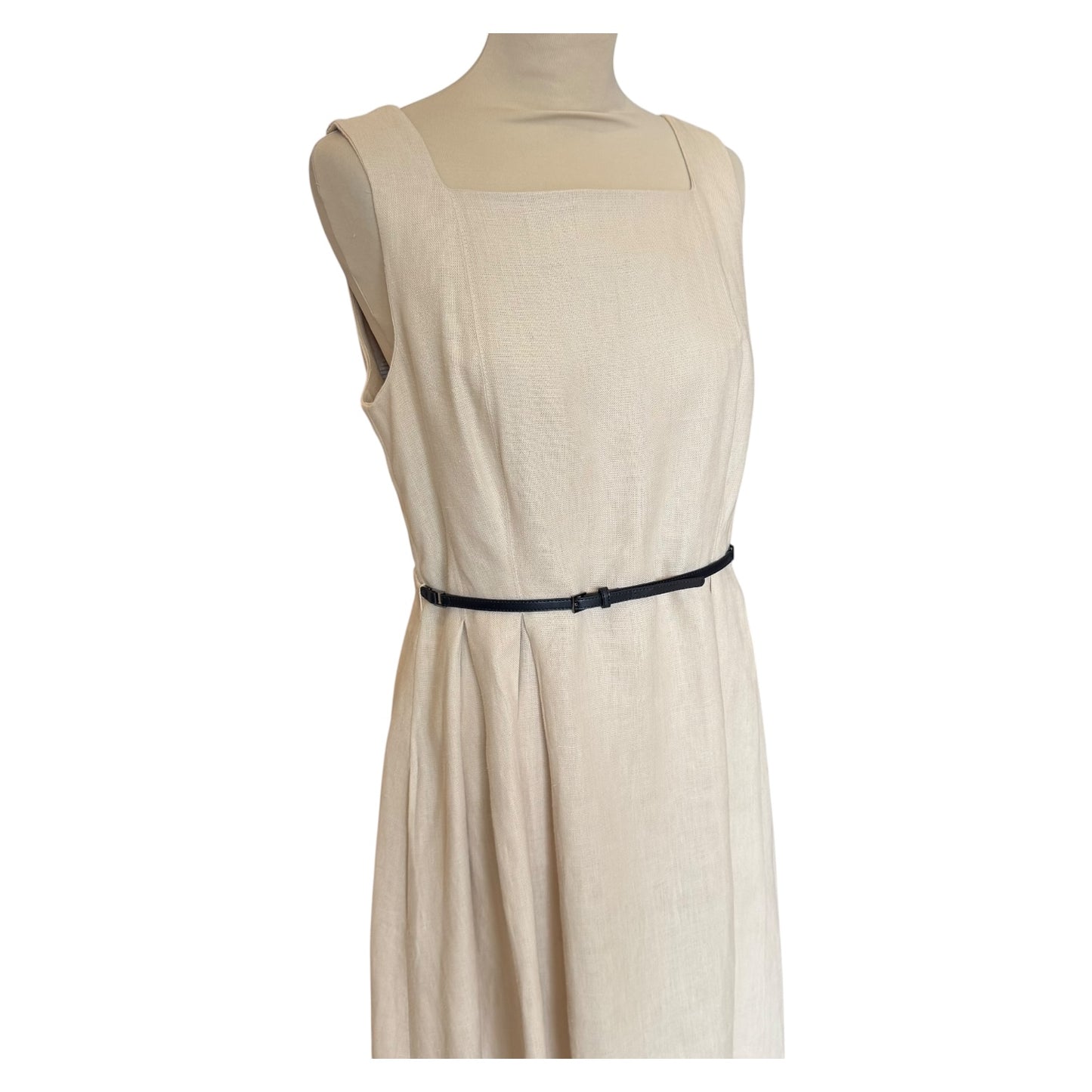 'S Max Mara Light Beige Linen Square Neck Midi Dress - 14