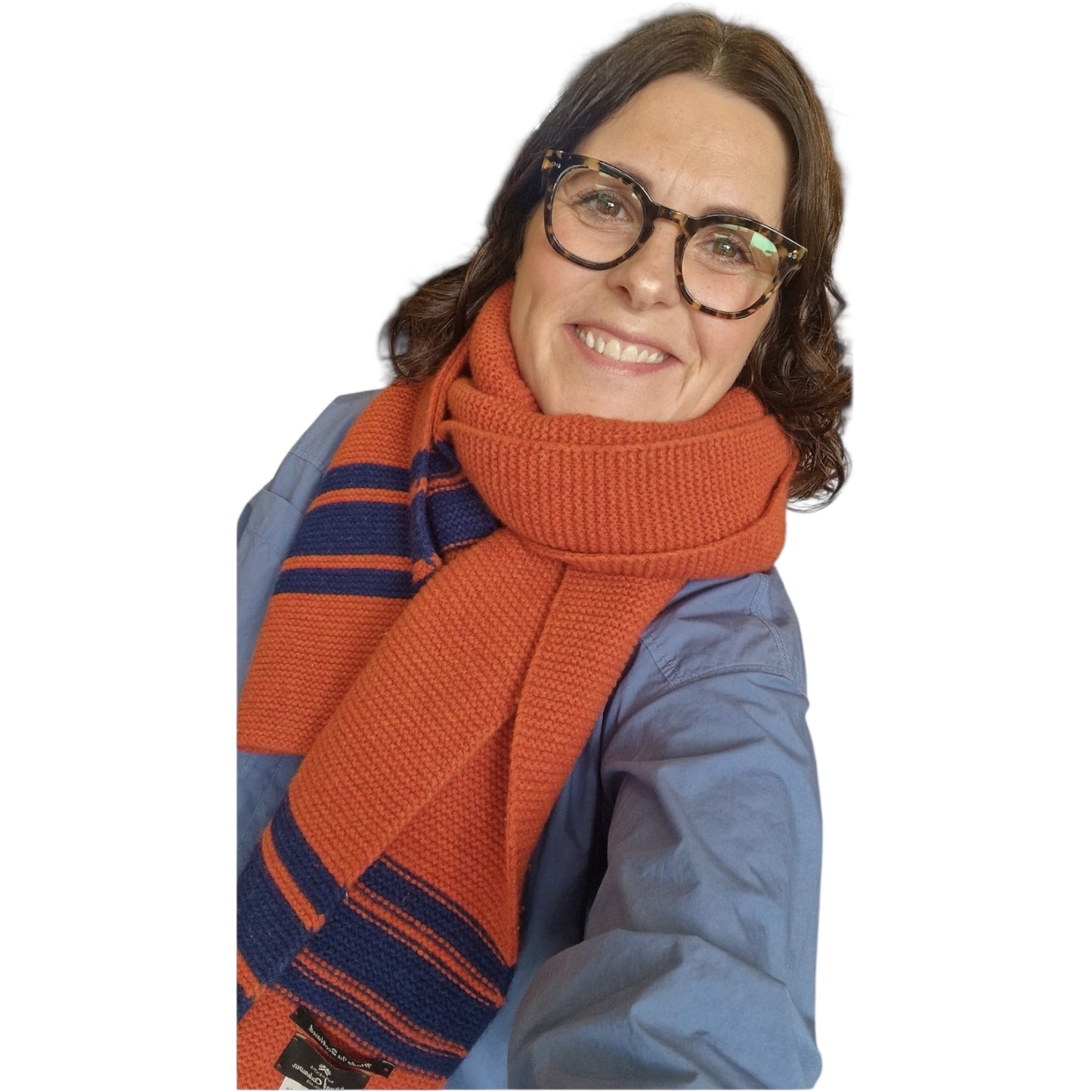 Nigel Cabourn Orange and Blue Rib Knit Wool Scarf