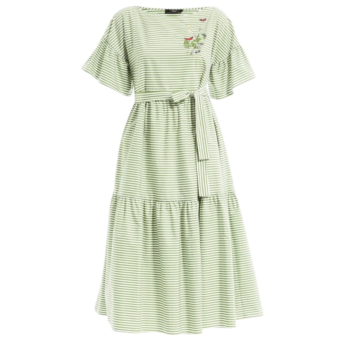 Max Mara Green Stripe Tiered Midi Dress - 12