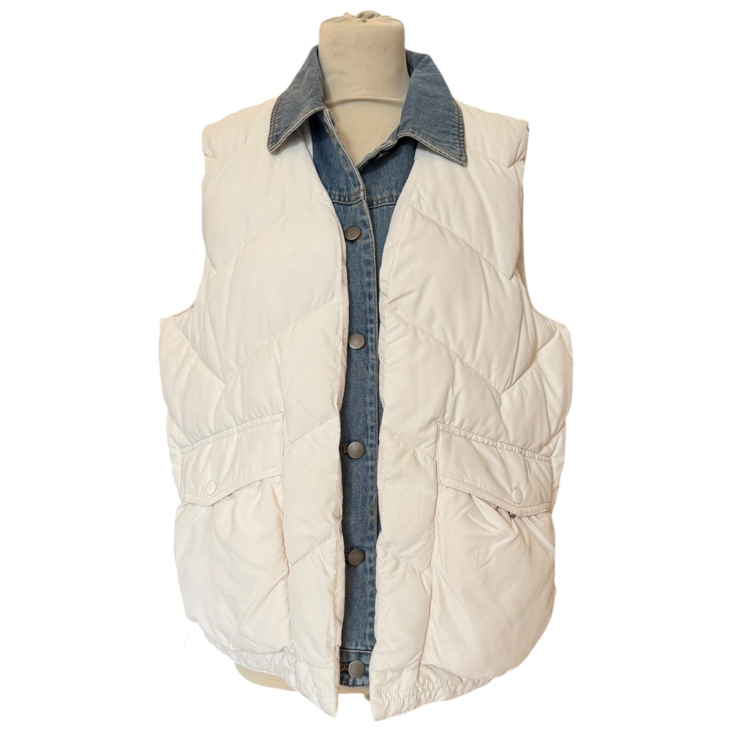Tribal Jeans Denim Fooler Puffer Vest in Cream - 14/16