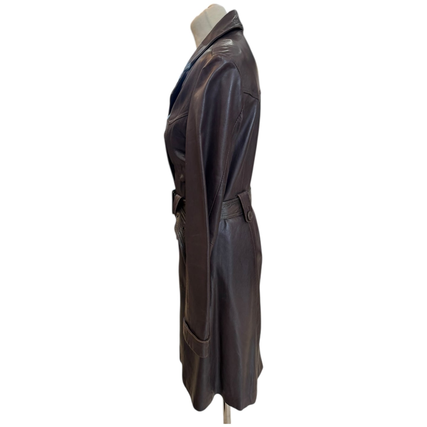 Savida Brown Leather Double Breasted Coat - 10/12