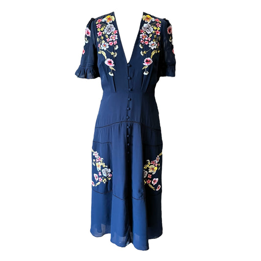 Hope and Ivy Navy Floral Embroidered Dress - 8