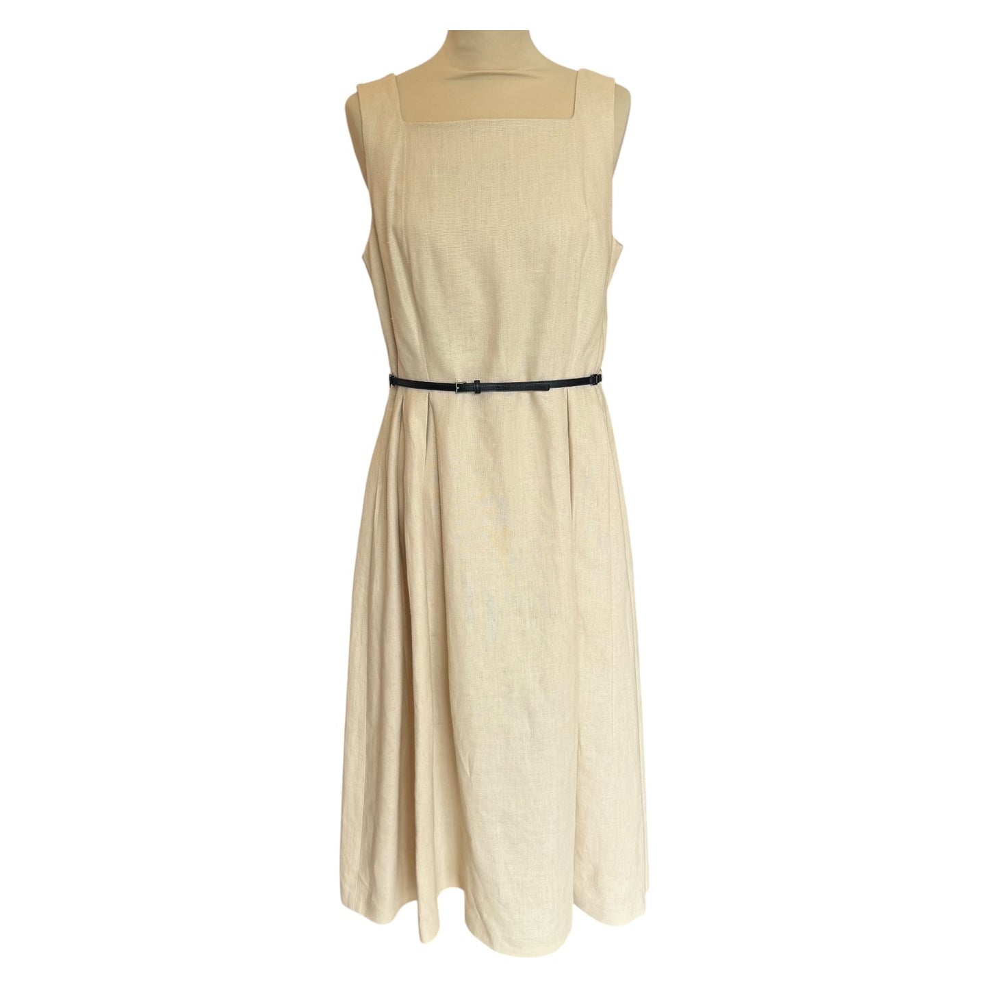 'S Max Mara Light Beige Linen Square Neck Midi Dress - 14