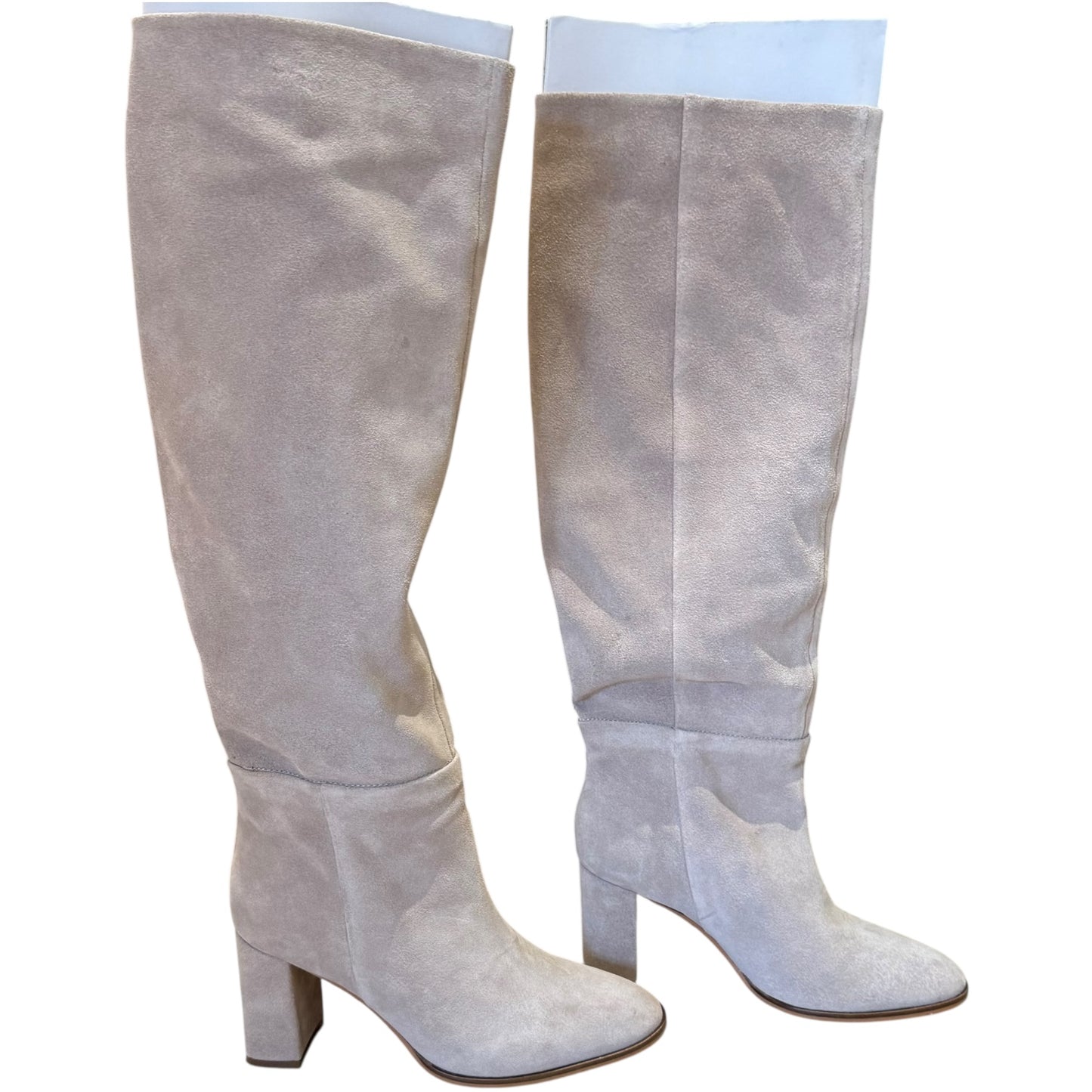 Sosandar Stone Suede Block Heel Knee High Boot - 5 - NEW