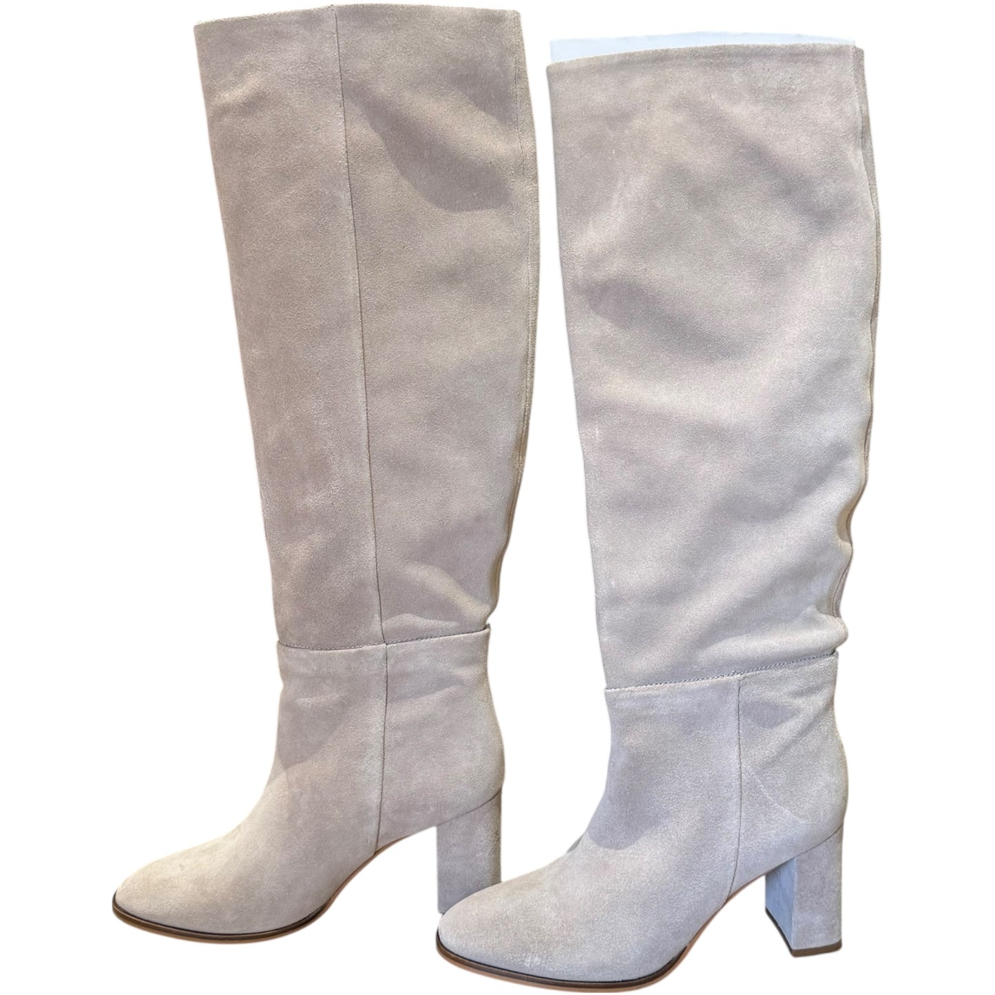 Sosandar Stone Suede Block Heel Knee High Boot - 5 - NEW