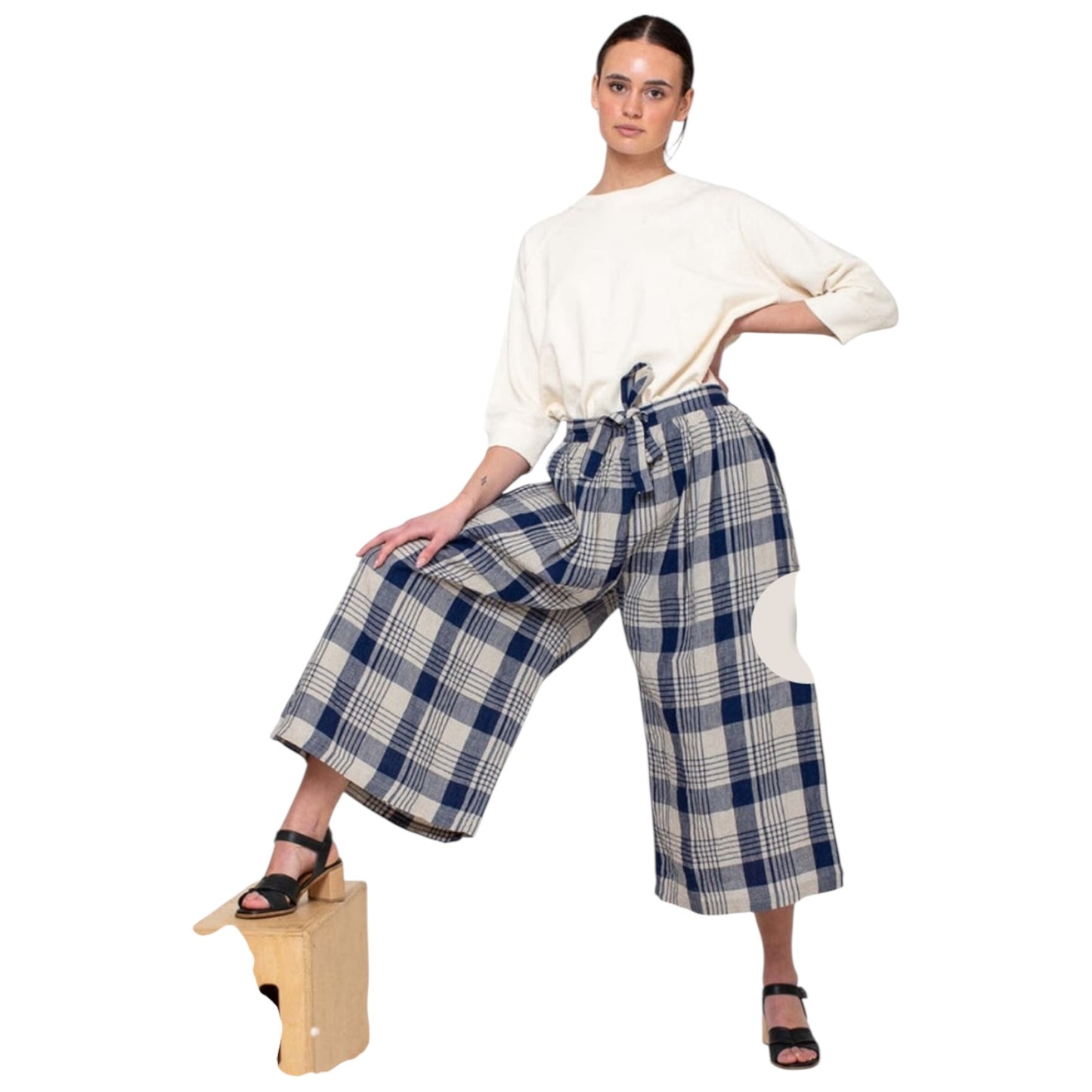 Ichi Antiquites Blue Check Linen Culottes - 10