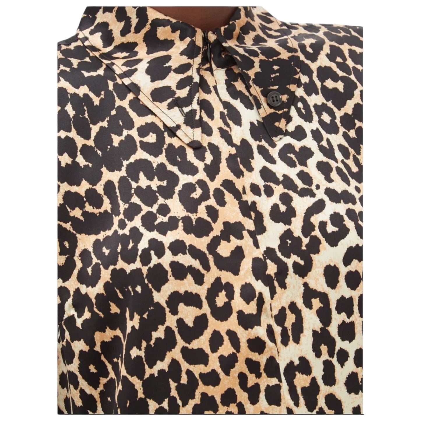 Ganni Leopard-Print Silk-Blend Satin Mini Shirtdress - 10
